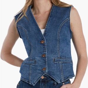 Wash Lab‎ Denim Women’s Button Front Jean Vest Pockets SZ Large NWOT